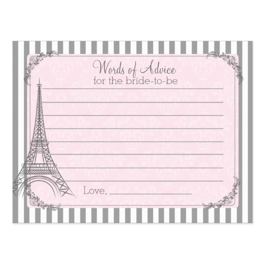 Paris Bridal Shower Advice card for the bride