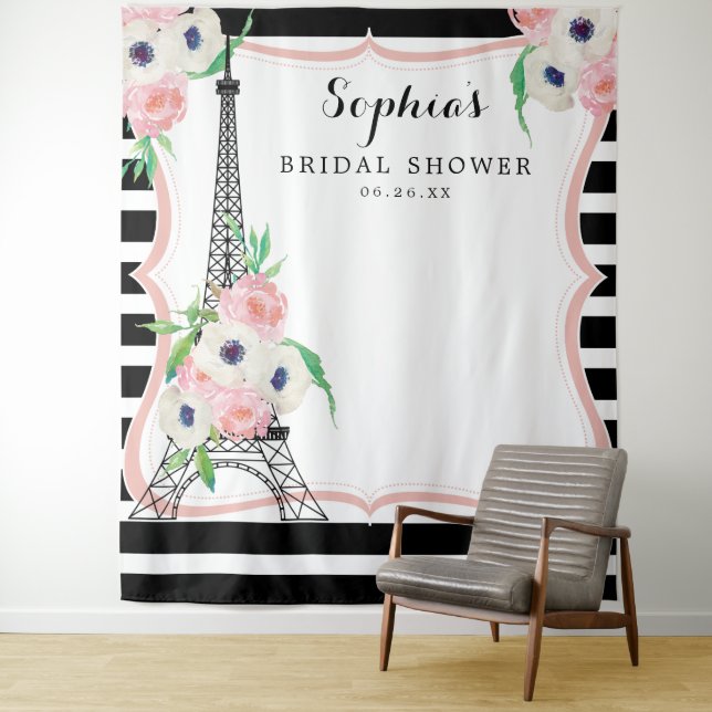 Paris Bridal Shower Backdrop Photo Booth Tapestry (In Situ)