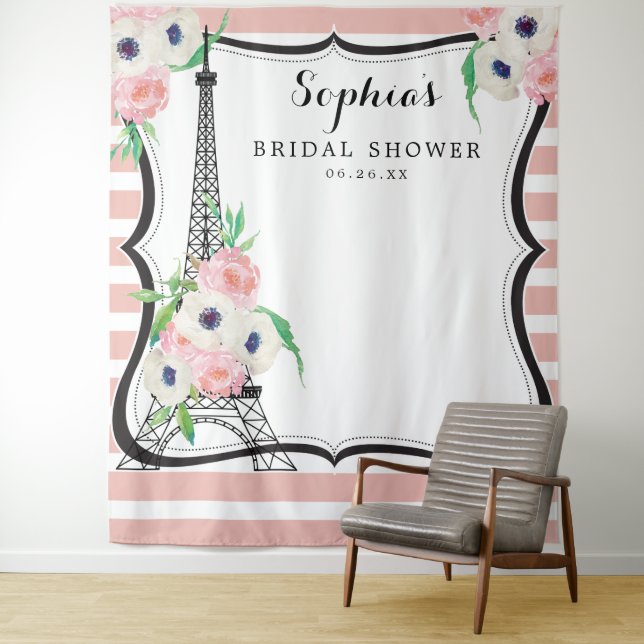 Paris Bridal Shower Backdrop Photo Booth Tapestry (In Situ)