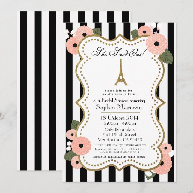 Paris Bridal Shower Invitation (Front/Back)
