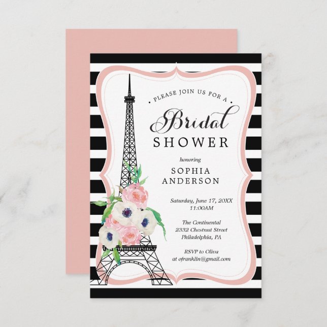 Paris Bridal Shower Invitation Card Eiffel Tower (Front/Back)