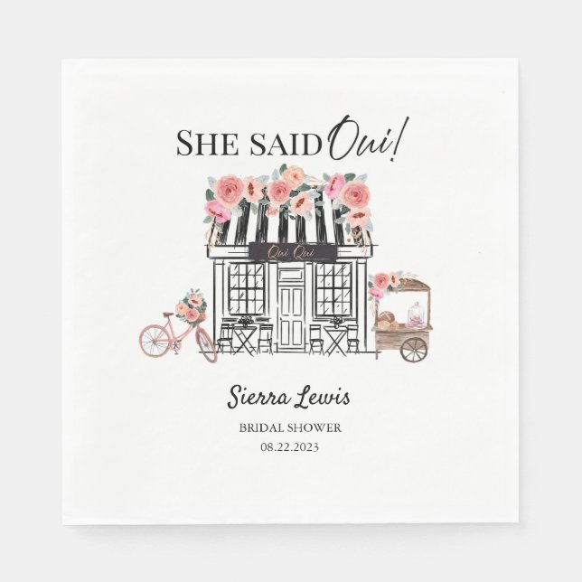 Paris bridal shower invitation, She Said Qui Napkin (Front)