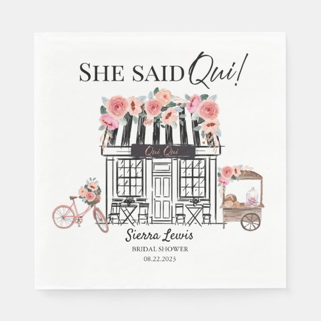 Paris bridal shower invitation, She Said Qui Napkin (Front)