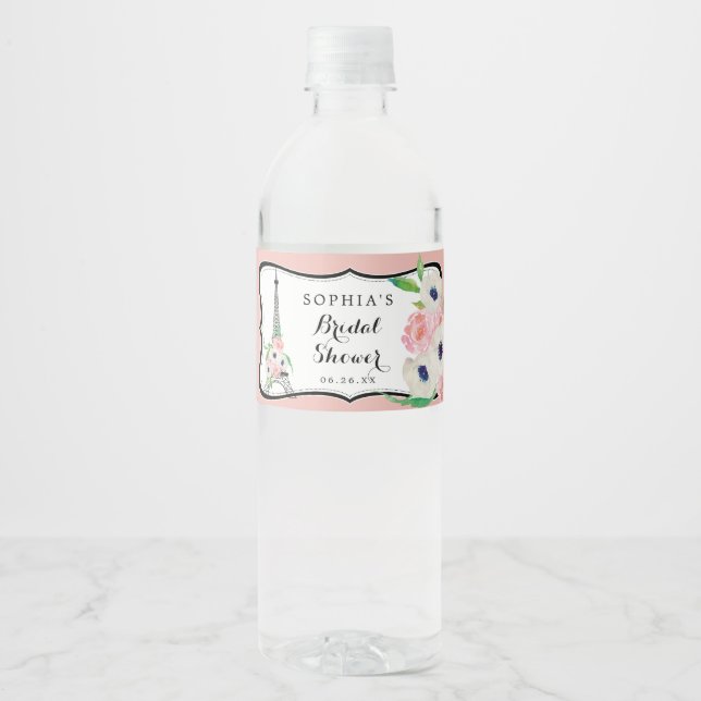 Paris Bridal Shower Water Bottle Labels (Front)