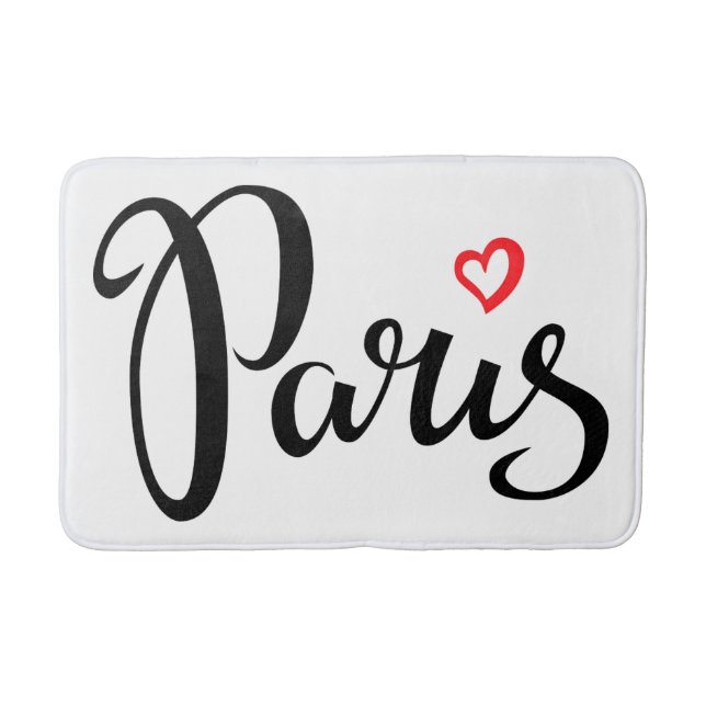 Paris Brush Lettering With Heart Bath Mat (Front)