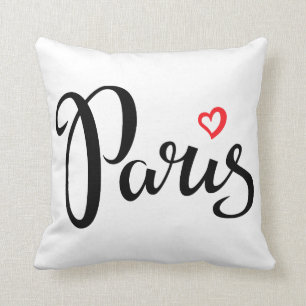 Paris Brush Lettering With Heart Cushion