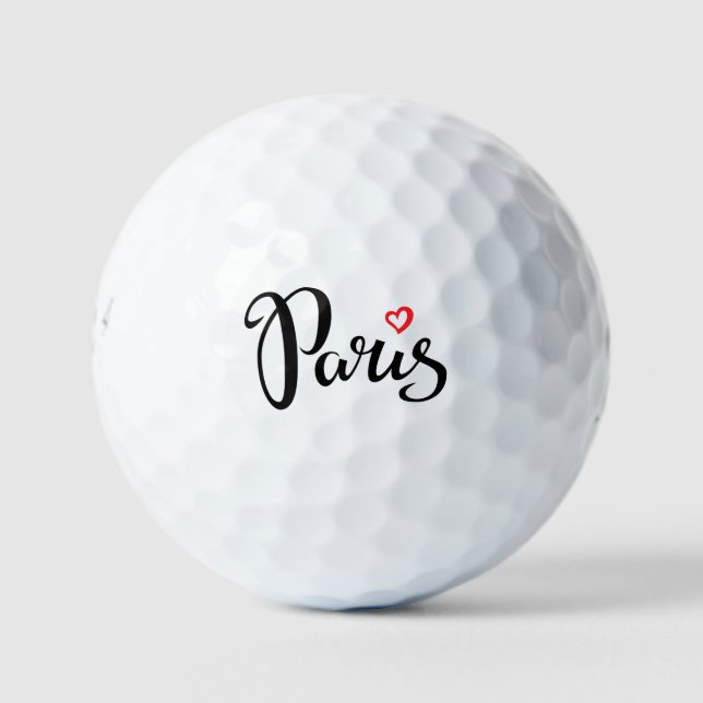 Paris Brush Lettering With Heart Golf Balls (Front)
