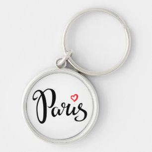 Paris Brush Lettering With Heart Key Ring