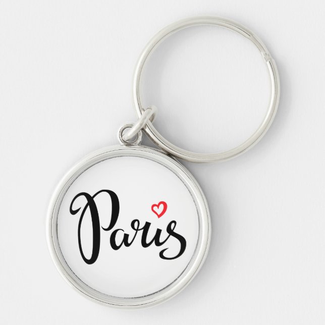 Paris Brush Lettering With Heart Key Ring (Front)