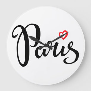Paris Brush Lettering With Heart Large Clock