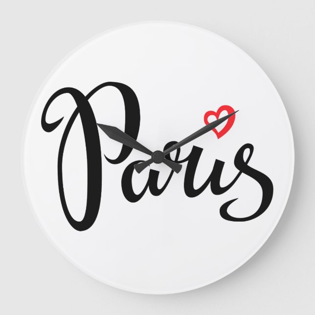 Paris Brush Lettering With Heart Large Clock (Front)