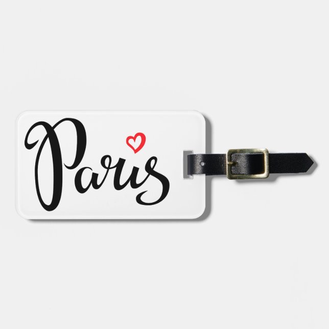 Paris Brush Lettering With Heart Luggage Tag (Front Horizontal)