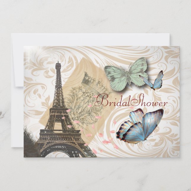 Paris Butterfly elegant  Vintage Bridal Shower Invitation (Front)