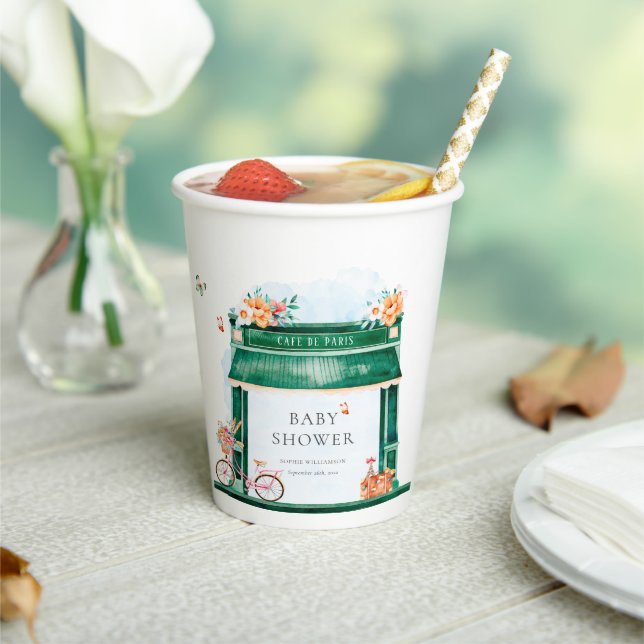Paris Cafe Boulangerie Watercolor Baby Shower   Paper Cups (Insitu)