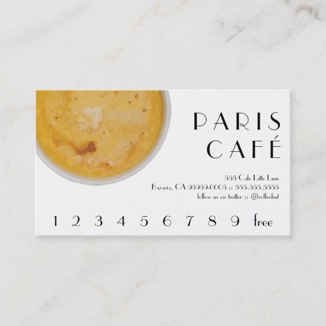 Paris Cafe Coffee Drink Loyalty / Punch Card (Front)