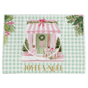 Paris Café & Green Gingham Joyeux Noël Large Gift Bag
