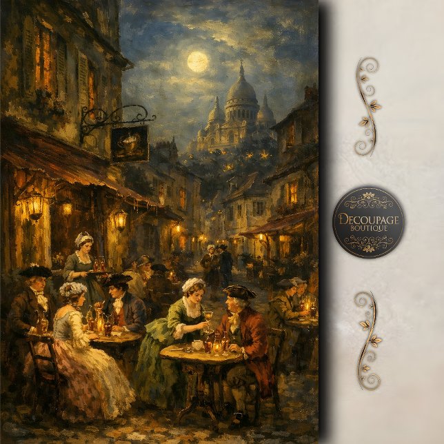 Paris Cafe Night Scene Vintage Decoupage Tissue Paper (Paris Cafe Night Scene Vintage Decoupage Tissue Paper)