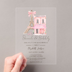Paris Cafe  Pink Striped Brunch and Bubbly Acrylic Invitations