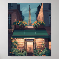 Paris Café Scene Poster – Charming Flat Vector