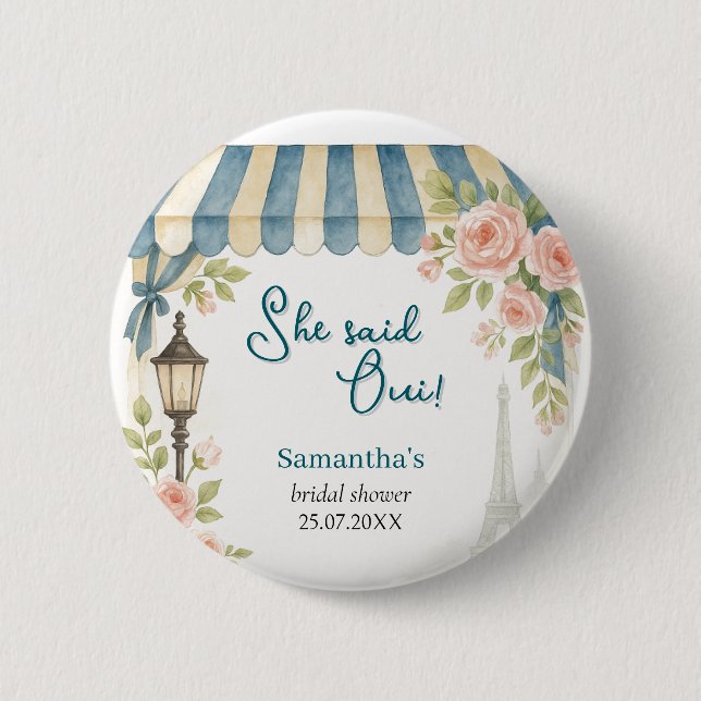 Paris Cafe She Said Oui Bridal Shower  6 Cm Round Badge (Front)