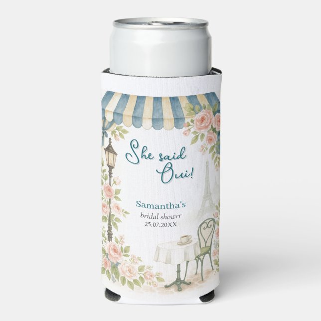 Paris Cafe She Said Oui Bridal Shower  Seltzer Can Cooler (Seltzer Front)