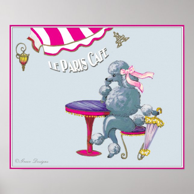 Paris Cafe Silver Poodle Poster Print (Front)
