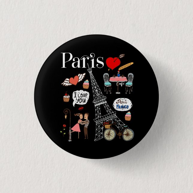 Paris Cafe Souvernir Fantasy Country Eiffel Tower  3 Cm Round Badge (Front)