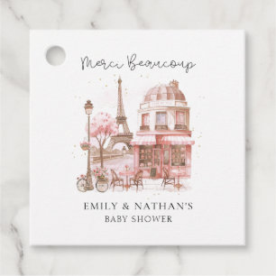 Paris Cafe Watercolor Script Baby Shower Merci  Favour Tags