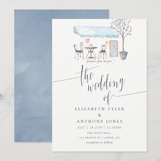 Paris Cafe Watercolor Wedding Invitation (Front/Back)