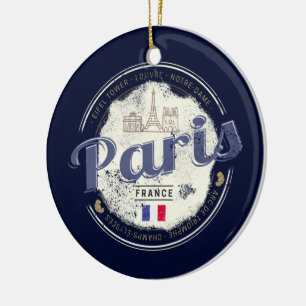 Paris Capital France Eiffel Tower Vintage Souvenir Ceramic Tree Decoration