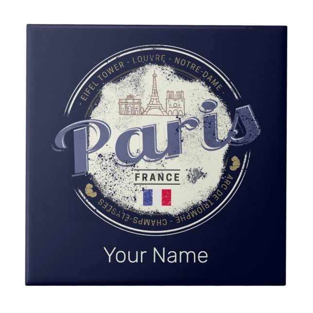 Paris Capital France Eiffel Tower Vintage Souvenir Tile (Front)