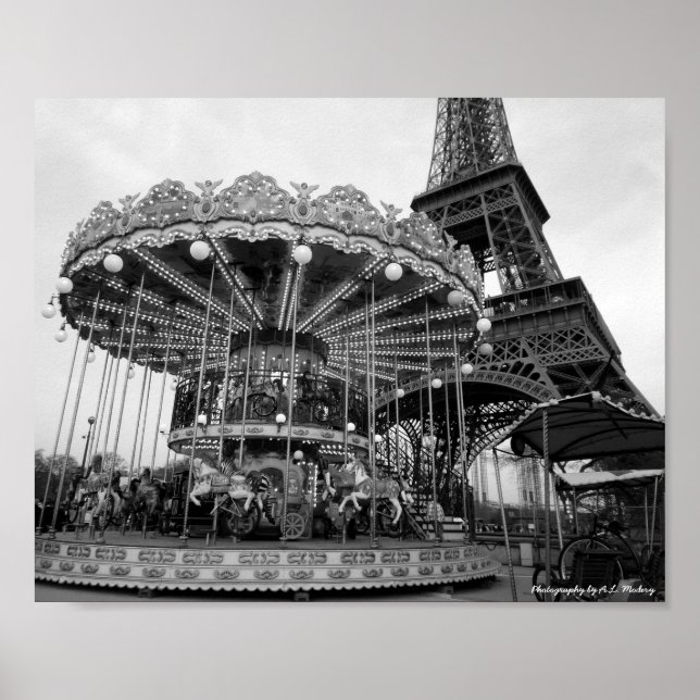 Paris Carousel B&W Poster (Front)