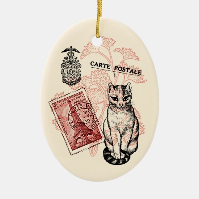 Paris Cat Ceramic Tree Decoration (Front)