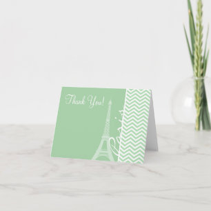 Paris; Celadon Chevron Thank You Card