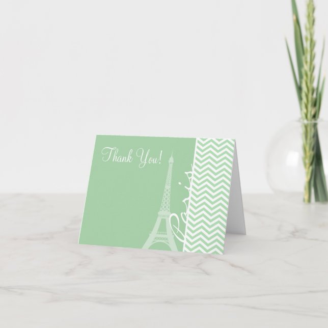 Paris; Celadon Chevron Thank You Card (Front)