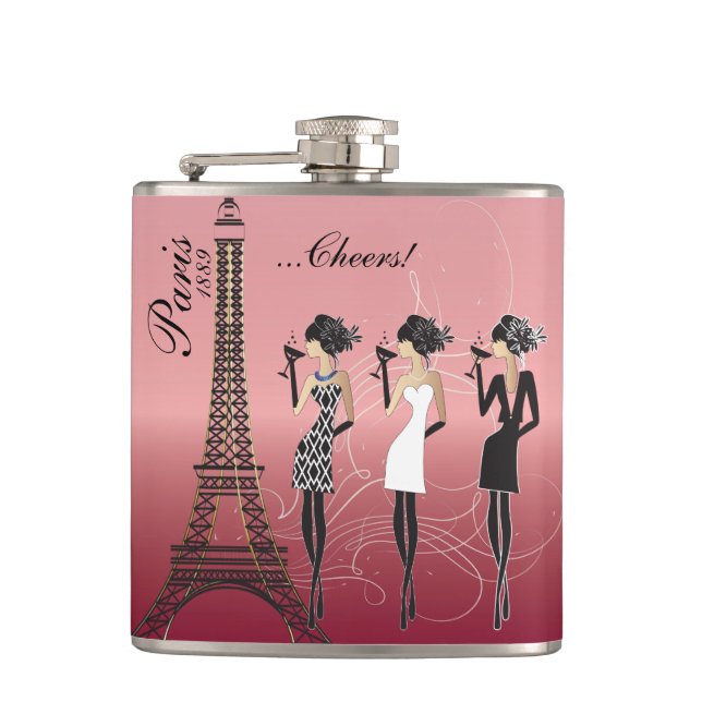 Paris Celebration - Rose Gold Hip Flask (Front)