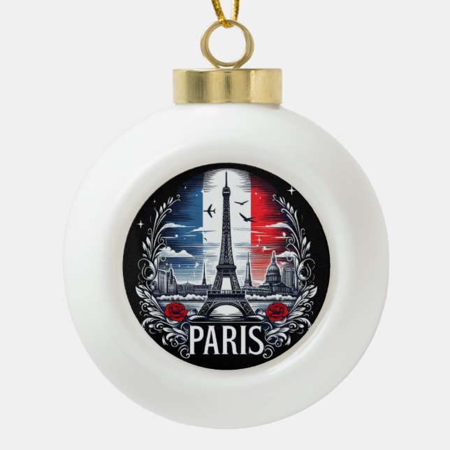 paris ceramic ball christmas ornament (Front)
