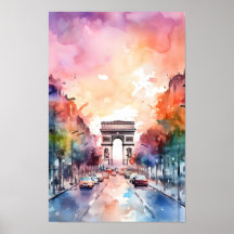 Paris Champ Elysees Watercolor Wall Art Print 