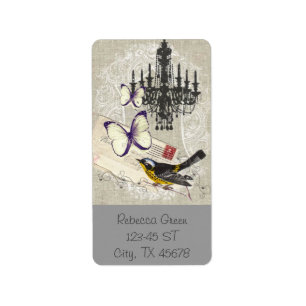 Paris chandelier butterfly bird modern vintage label