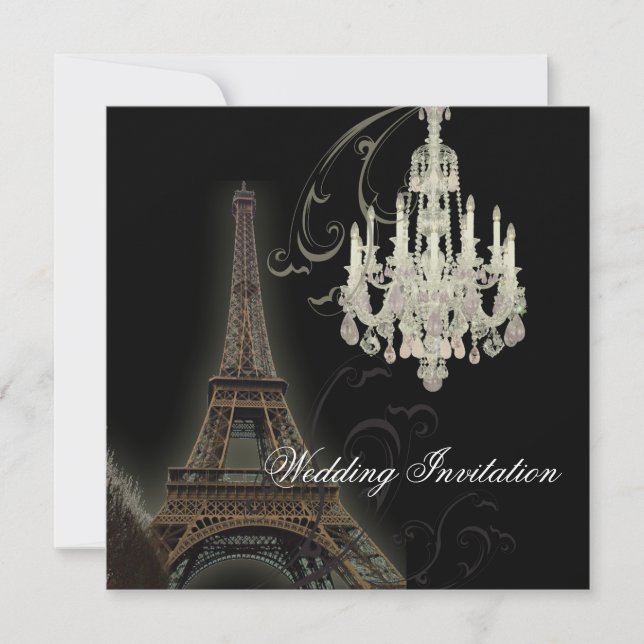 Paris Chandelier Effiel Tower Wedding Invitation (Front)