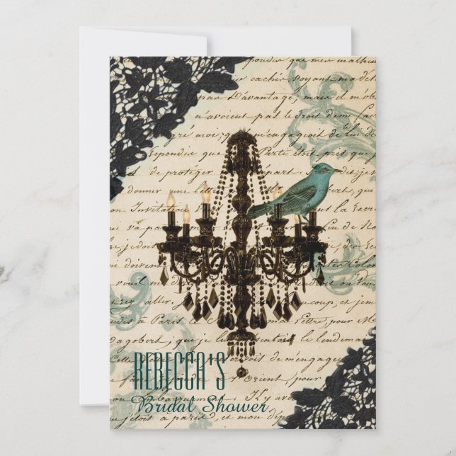 paris chandelier  vintage bridal shower invitation (Front)