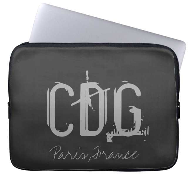 Paris Charles de Gaulle Airport Typography Laptop Sleeve (Front)