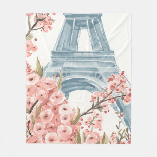 Paris Cherry Blossoms Fleece Blanket