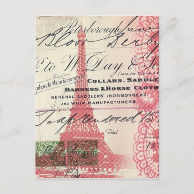 Paris chic french scripts lace pink eiffel tower postcard (Front)