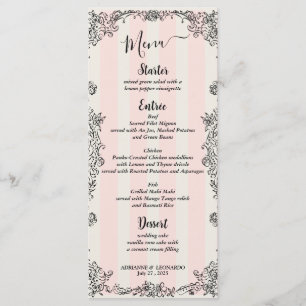 Paris Chic Ornate Pink Stripes Script Wedding Menu