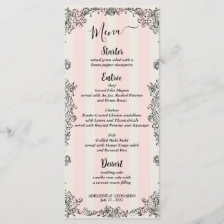 Paris Chic Ornate Pink Stripes Script Wedding Menu