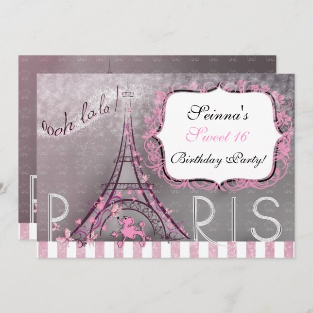 Paris Chic Sparkle Eiffel Tower Party Sweet 16 Invitation (Front/Back)