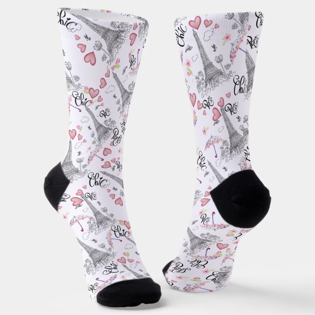 paris chic with flowers and hearts socks (Angled)