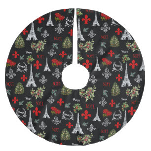 Paris Christmas Eiffel Tower Black Tree Skirt