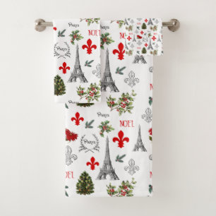 Paris Christmas Eiffel Tower White Bathroom Towels